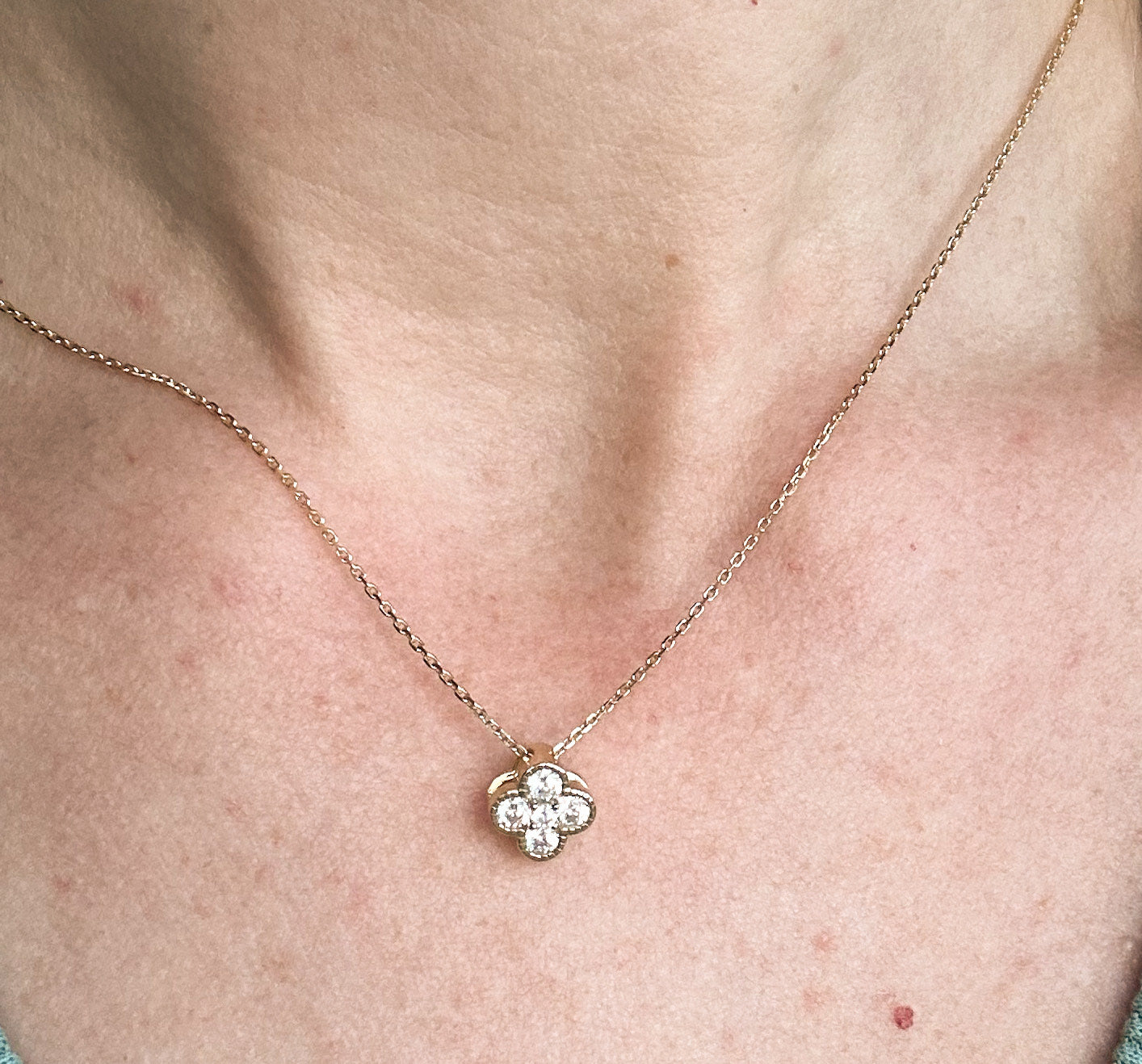 Sterling Silver Gold Plated Cubic Zirconia Clover Necklace