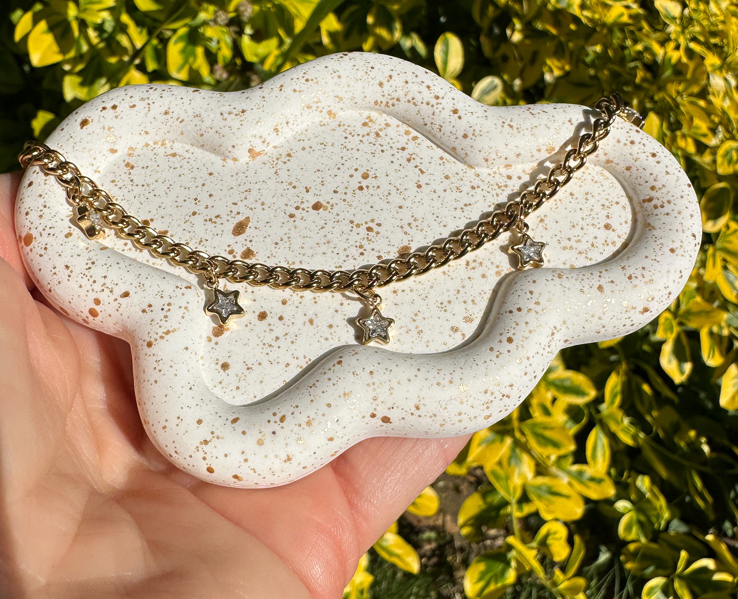 gold chain bracelet with  crystal star charms
