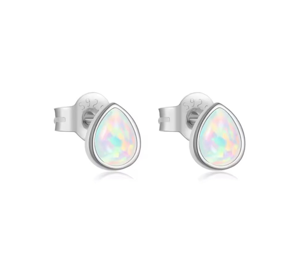 Sterling silver teardrop shape opal stud earrings