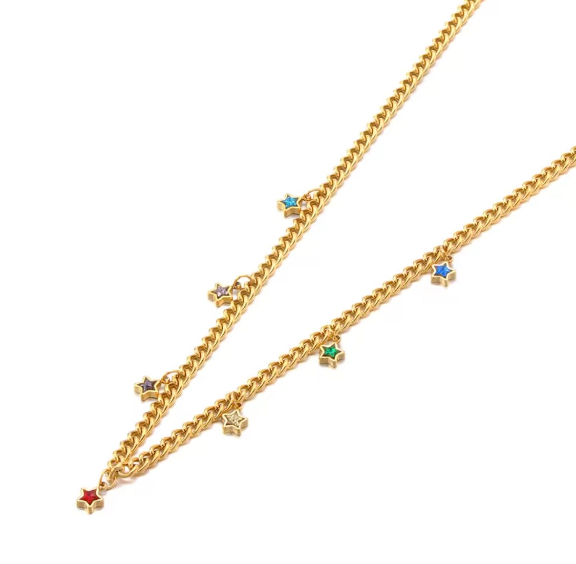 Rainbow star gold charm necklace
