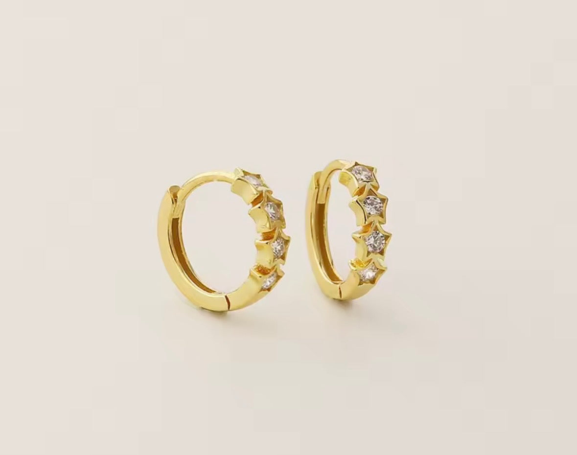 Gold tiny CZ star sparkle huggie hoop earrings