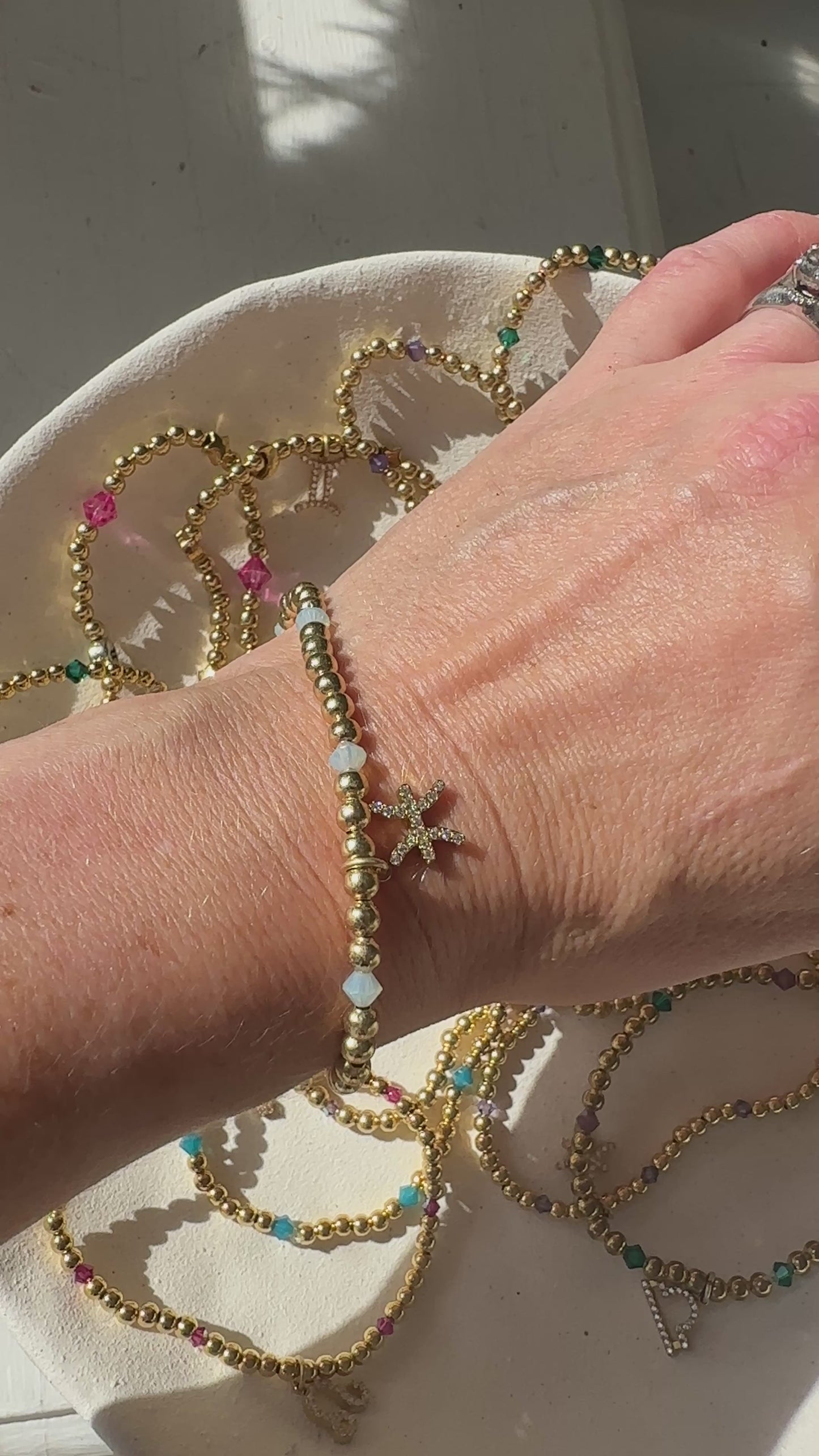 Gold Beaded Zodiac Bracelet- Pisces