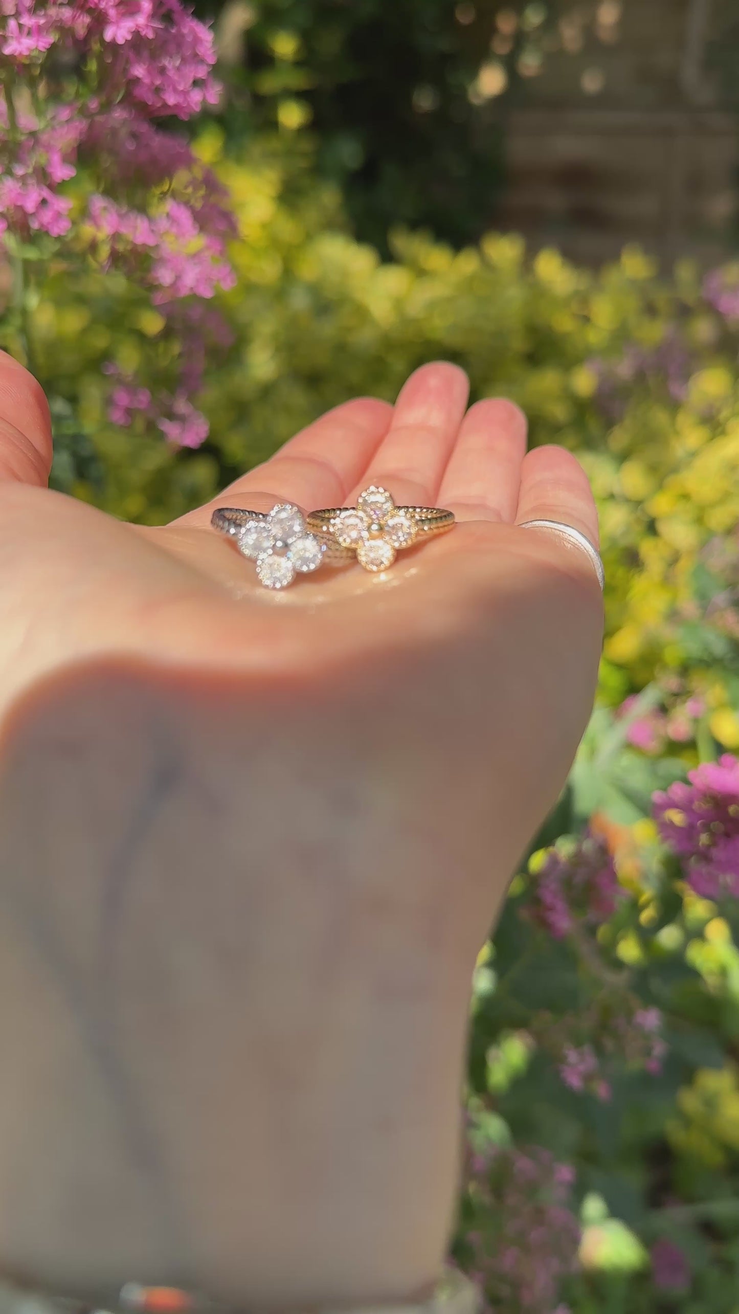 Gold Clover Cubic Zirconia Sparkle Adjustable Sized Ring
